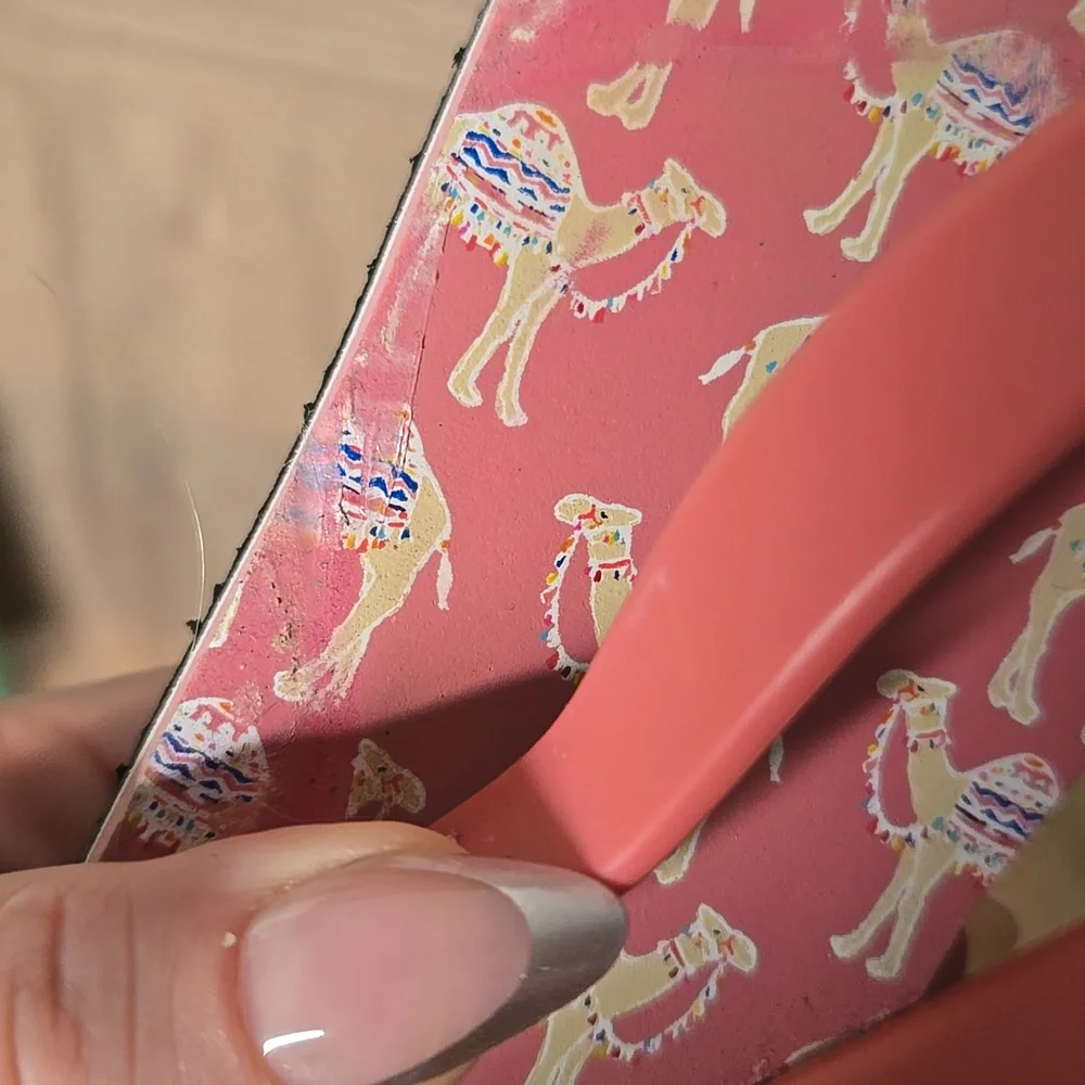 Kate Spade Pink Flip Flops with camel Print
